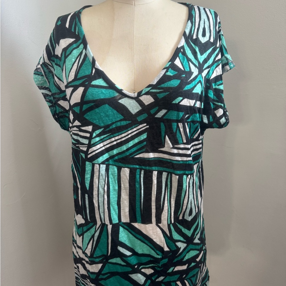 Witchery Linen Top in Teal and Black